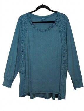 dC Jeans Teal Blue Floral Lace Panel Long Sleeve Top Plus Size 3X Reitmans Tunic